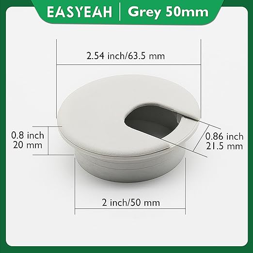EASYEAH 10 Pcs Desk Grommet 2" / 50 mm, Desk Cord Hole Cover, Cable Grommet ABS Plastic, Desk Hole Grommet for Home & Office Pc, Detachable Cable Cord Organizer-Light Grey