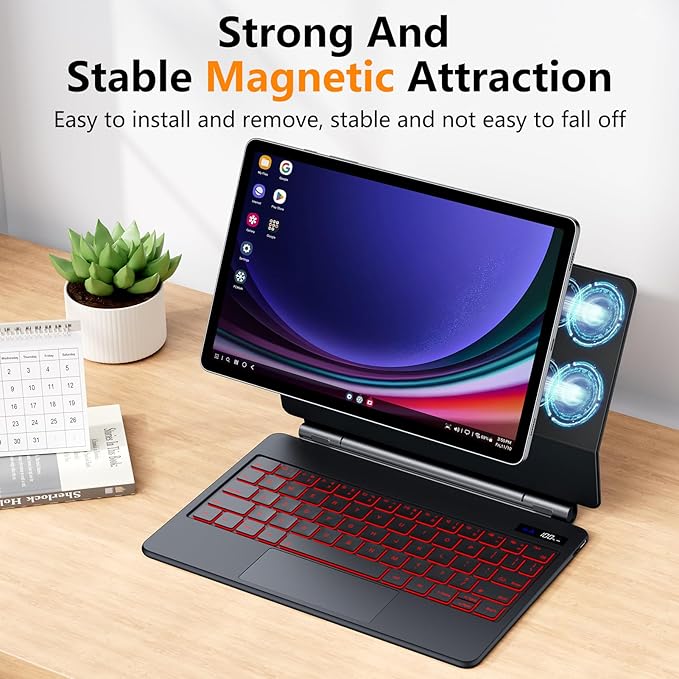 Magnetic Keyboard Case for Samsung Galaxy Tab S10 Lite/S10 FE/S9 FE 5G 10.9", S11/S9 11",Wireless Backlit Keyboard Case Floating Cantilever Stand Multi-Touch Trackpad with S Pen Slot,LED Display