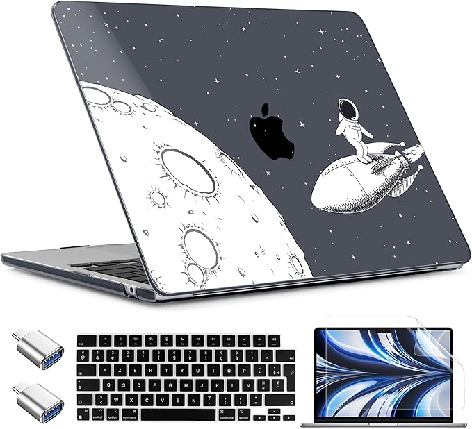 TWOLSKOO for MacBook Air 13 inch Case M5 2026 M4 2025 M3 M2 2024-2022 A3449 A3240 A3113 A2681, Plastic Hard Shell & Keyboard Cover & Type C for MacBook Air 13.6 inch Case, Flying Astronauts