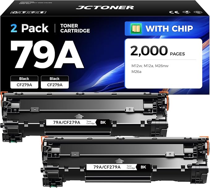 79A Black Toner Cartridge Combo Set (2-Pack with chip) High Yield Replacement for HP 79A CF279A Compatible with HP LaserJet Pro MFP M26nw M26a M12w M12a Printer Ink M26 M12 Series Copy (1,000 Pages）