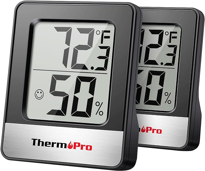 TempPro TP49 2 Pieces Digital Hygrometer Indoor Thermometer Humidity Meter Room Thermometer with Temperature and Humidity Monitor Mini Hygrometer Black Weather Station (Previously ThermoPro)