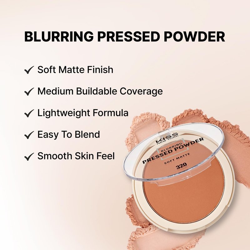 Kiss New York Soft Matte Pressed Powder (Classic Tan) With Dual Ended Powder Brush Set, Blurring Poreless Face Powder Makeup, Medium Coverage Setting Powder Infused with Salicylic Acid & Niacinamide