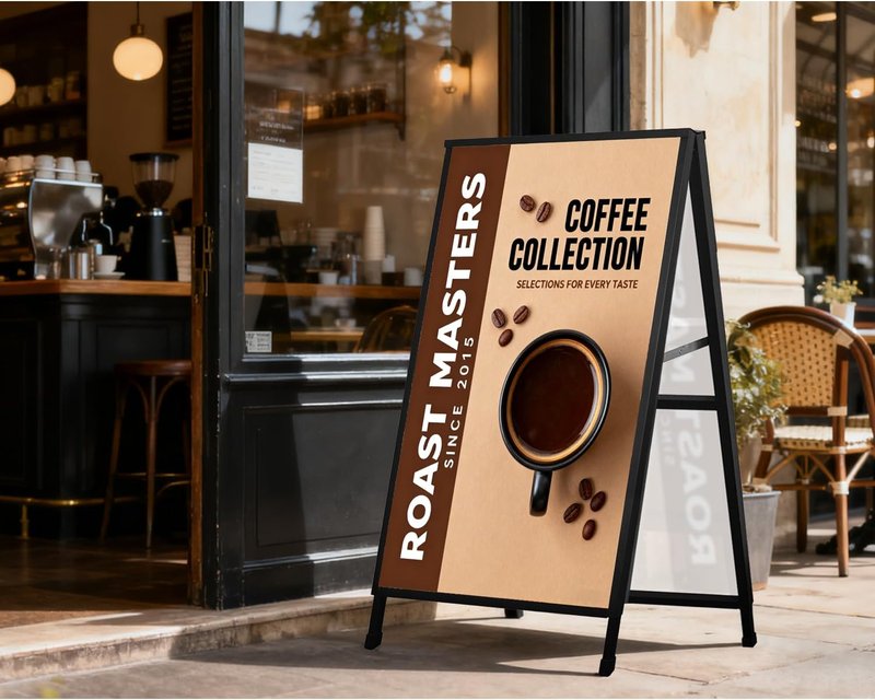ZCHEN A-Frame Sidewalk Sign - 24x36 Heavy-Duty Metal Sandwich Board for Outdoor Advertising | Double-Sided Display with 2 Corrugated Plastic Posters