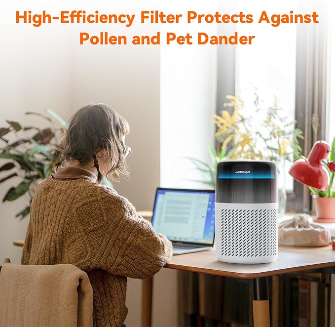 AIRROMI HEPA Air Purifier for Bedroom&Home,Pet Air Purifier for Home Pets,Removes Pet Odor,Cat Litter Smell,Dust,Smoke&Allergies,Quiet Room Air Purifier with Scents,360°Air Cleaner,A2005 White