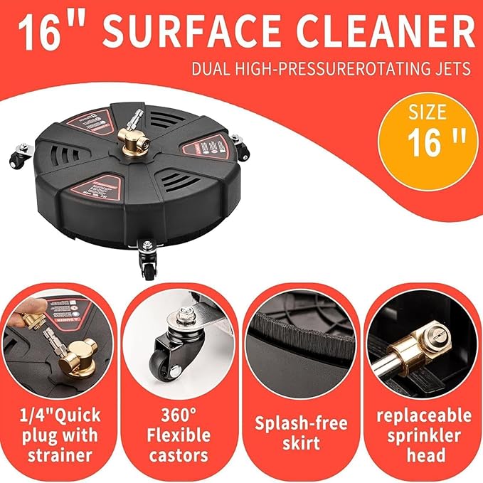 Outdoor Cleaner - Cleaner with 3 Wheels, High Pressure Washer Cleaner | Cleaner with Flexible Bristle Skirt, Cleaning Tool for Patio, Deck, Driveway (Black)