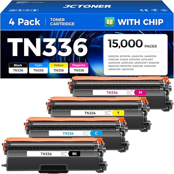 JCTONER TN336 Toner Cartridge Set 4-Pack Replacement Compatible for TN-336 TN331 TN315 Printer