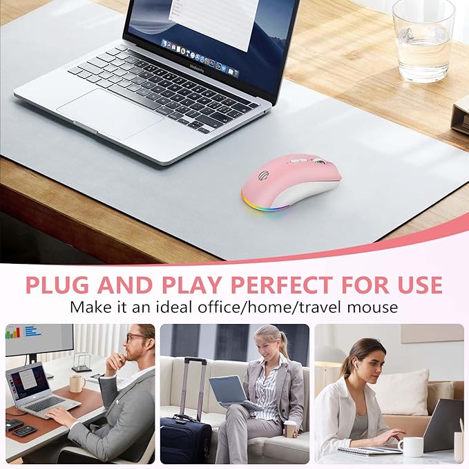 Wireless Bluetooth Mouse, Rechargeable Mouse, LED Silent Dual Mode(Bluetooth 5.2 and 2.4G) Wireless Mouse for Laptop, PC, Mac，ipad，Wide Compatibility– RGB, Ergonomic, Portable,3-Level 1600 DPI.