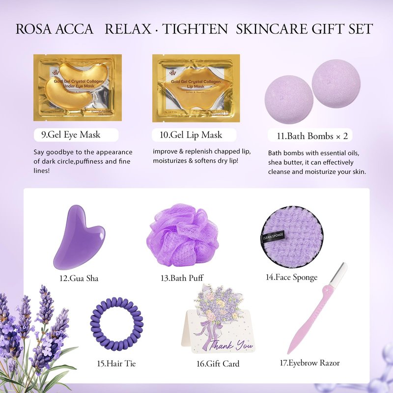 Gifts for Women, Birthday Gift for Women, 23 Pcs Lavender Facial Skin Care Set, Bath and Body Gifts Basket for Wife & Mom, Home Spa & Self-Care Kit, Present, Christmas, Bridal Shower, Anniversary