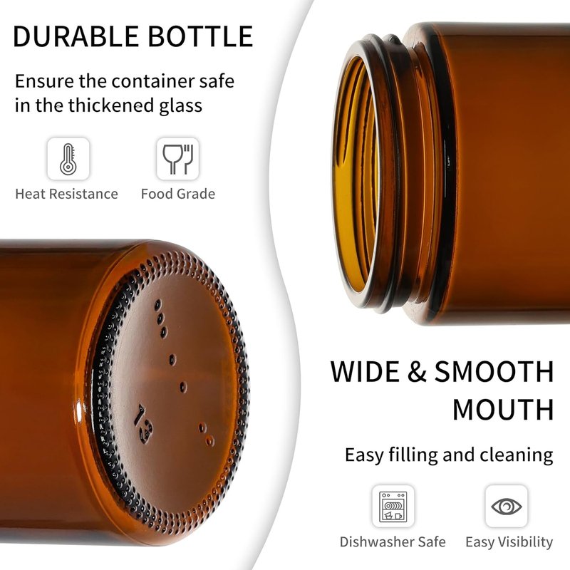 KEYWING 2oz Amber Glass Cosmetic Jars - 35 Pack Round Containers with Black Lids for Creams, Lotions, and Powders