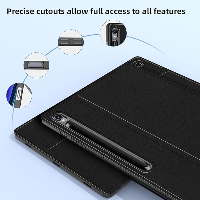 Backlit Keyboard Case for Samsung Galaxy Tab S10 Lite/S10 FE/S9 FE 5G 10.9"/ Tab S9 11", 7 Colors Backlight Detachable Magnetic Wireless Keyboard Case, PU Leather Folio Case, Black