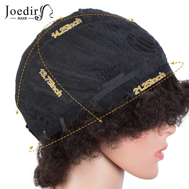 Joedir HAIR Short Afro Human Hair Wigs for Black Women Natural Black Afro Curly Wig Soft and Bouncy Glueless Wig 130% Density (Color: Natural)