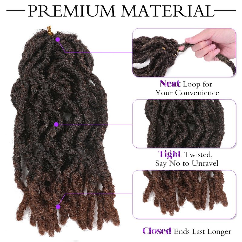 FANCEE Faux Locs Crochet Hair - 8-Inch Short Curly Dreadlock Extensions for Black Women | Ombre Brown Wavy Braids (6 Packs, 120 Strands)