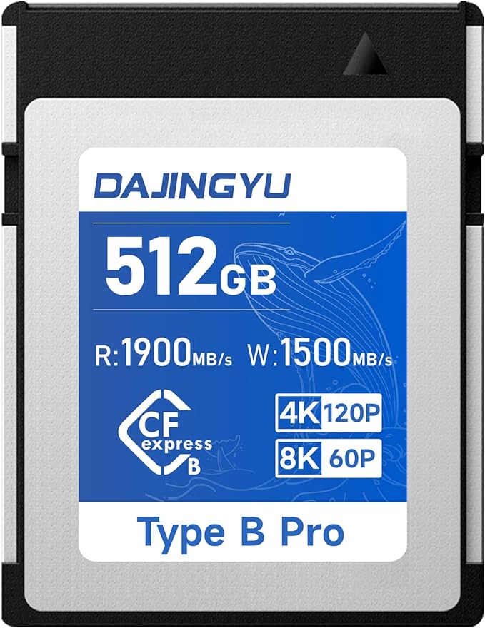 DAJINGYU 512GB CFexpress Type B Memory Card VPG400 Up to 1900/1500 MB/s Read/Write- Shooting Video and Photo in up to 8K RAW Compatible with Nikon Canon panasonic Fujifilm Camera