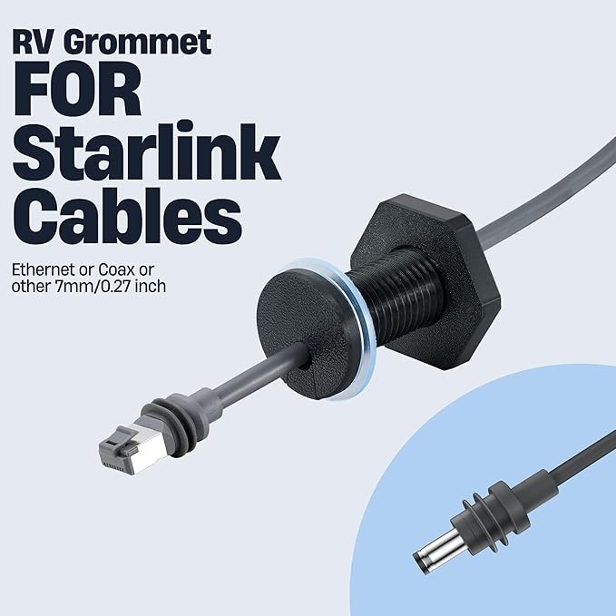 Dikiwodark 2Pcs RV Cable Passthrough for Starlink mini, RV Cable Grommet Compatible with Starlink, Ethernet, Coax, Water-Resistant and Anti-Drop RV Cable Routing(Black)