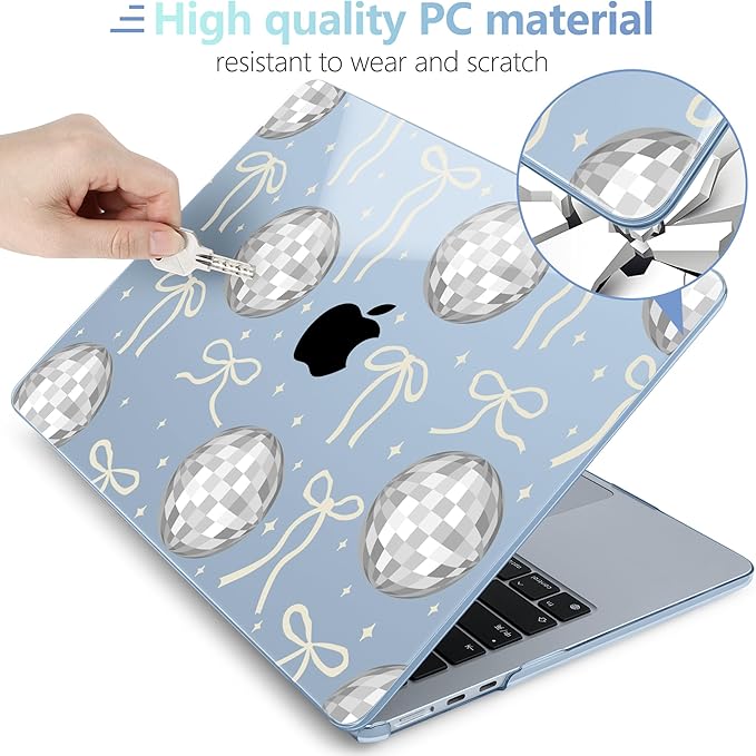 MEEgoodo Case for M5/M4/M3/M2 MacBook Air 13.6 inch 2026 2025 2024 2022, Fit Model A3449/A3240/A3113/A2681, Case Compatible with MacBook Air 13 inch, Silver Disco Balls & Bows