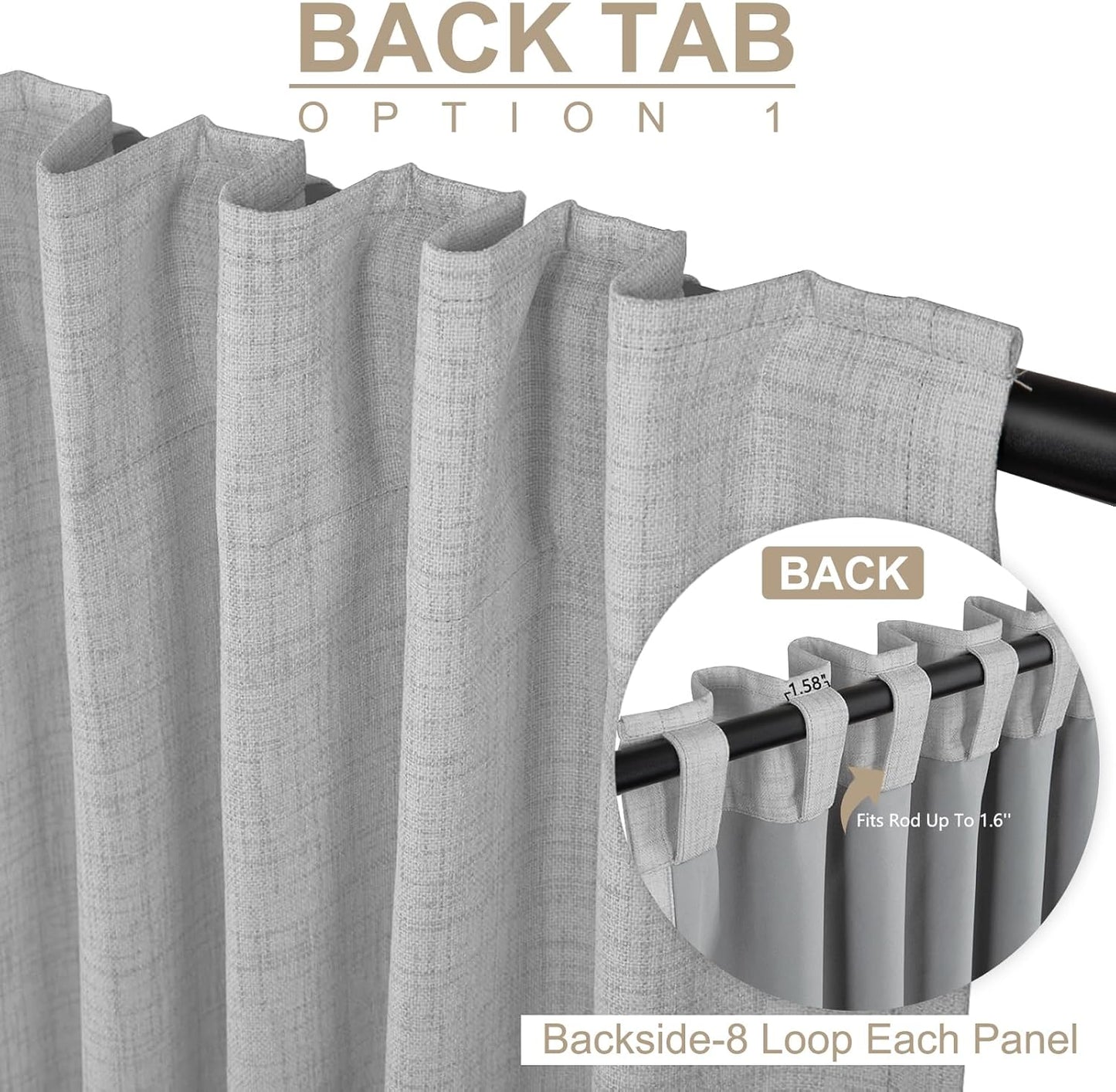 Skiennix 100% Blackout Curtains - Thermal Insulated Linen Drapes, 50" W x 63" L, Grey | 2 Panels Set