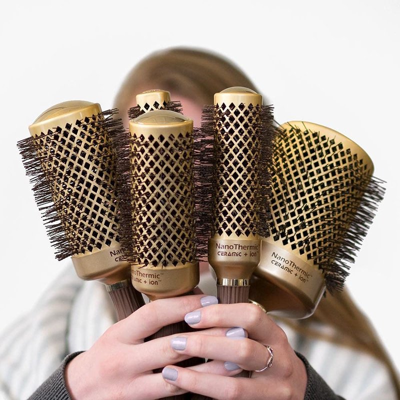 Olivia Garden NanoThermic Ceramic + Ion Round Thermal Hair Brush - Not Electrical - Professional Blowout Brush for Normal to Thick Hair, NT-18 3/4"