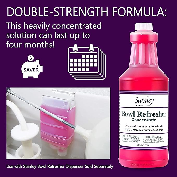 Stanley Toilet Bowl Cleaner & Deodorizer Concentrate 32 oz – Wild Rose Scent – Septic‑Safe Bowl Refresher – Cleans Stains & Residue with Each Flush (Pack of 4)