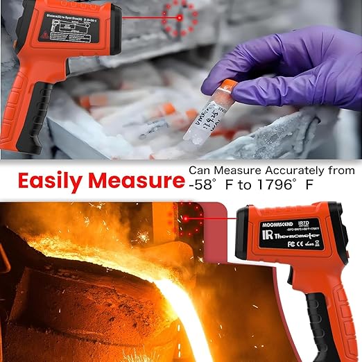 MOONASCEND 50:1 Infrared Thermometer Temperature Gun, -58°F to 1796°F Digital Laser Temp Gun for Cooking, Pizza Oven, BBQ, Fridge IR Thermometer Gun for HVAC, Engine, and Industrial Use
