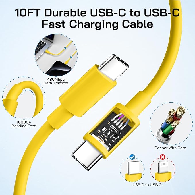 30W USB C i Phone 17 16 15 Charger Fast Charging, 2PACK Wall Charger for iPhone 16 15 Pro Max Charger Cord 10FT Fast Type C Block for iPhone 17 Pro Max/17 Air/16/15 Plus/15 Pro Max,i Pad Pro, Yellow