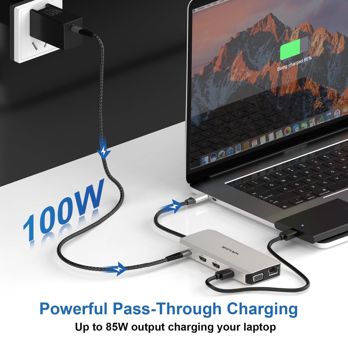 WAVLINK USB C Docking Station Dual Monitor for Dell HP Surface Lenovo Laptop, Triple Display USB-C Hub Multiport Adapter Dongle with 2 HDMI, VGA, Ethernet,100W PD, 5 USB, SD/TF Card Reader,Audio