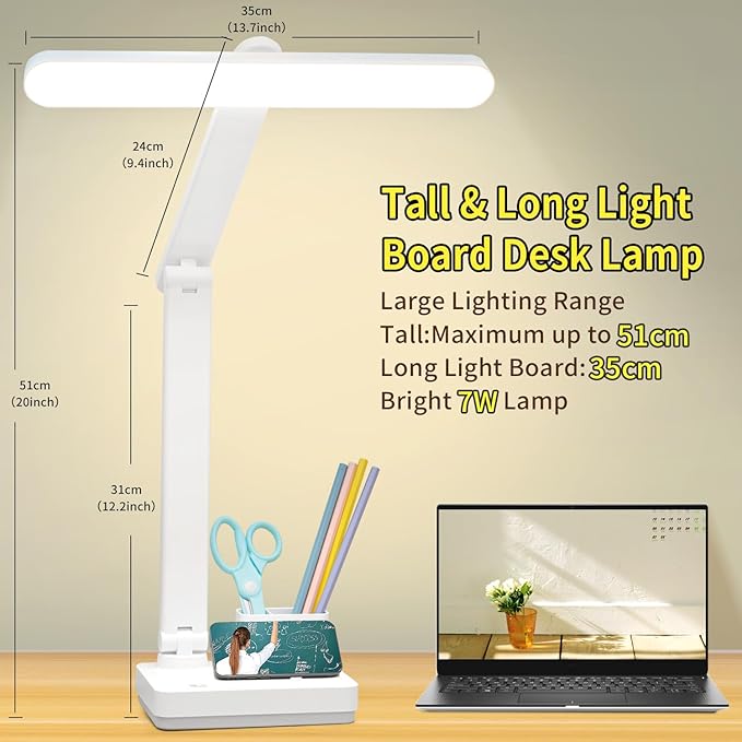 MAYTHANK Cordless Desk Table Lamp Reading Light Rechargeable Battery 4000mah, Tall & Large Light 50 LED,Touch 3 Modes,2 Ways Power,Dimmable, Bedroom Bedside Lamp,20 Inch