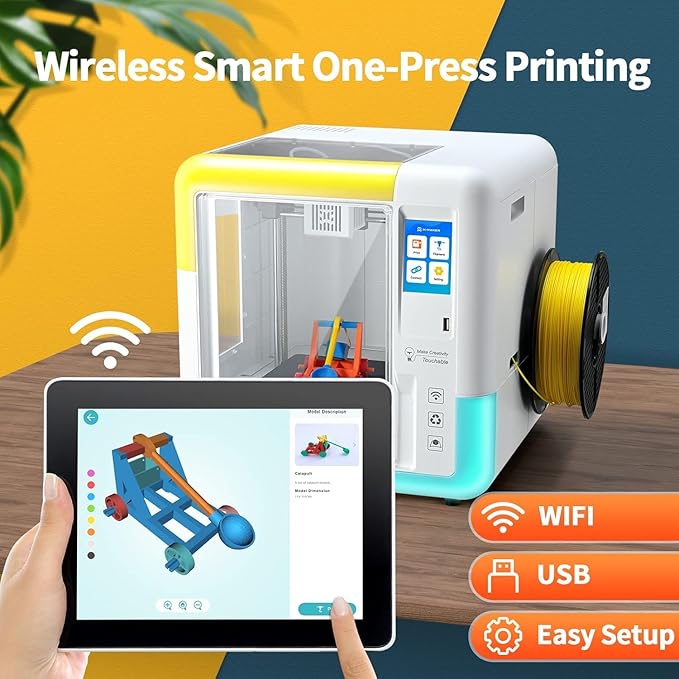 AOSEED X-Maker 3D Printer for Kids and Beginners, Fully Assembled High-Speed 3D Printer with Auto Leveling Bed, Wi-Fi Printing, High Precision Small 3D Print with App, PLA Filament Supported