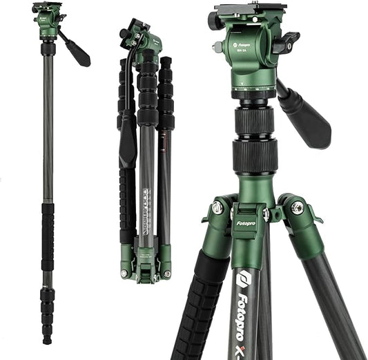Fotopro 62" Carbon Fiber Camera Video Tripod, 2.3lbs Lightweight Travel Compact Tripods with Fluid Head, Detachable Monopod with Arca-Swiss Quick Release Plate, Load up to 11lbs,Compatible with DSLR