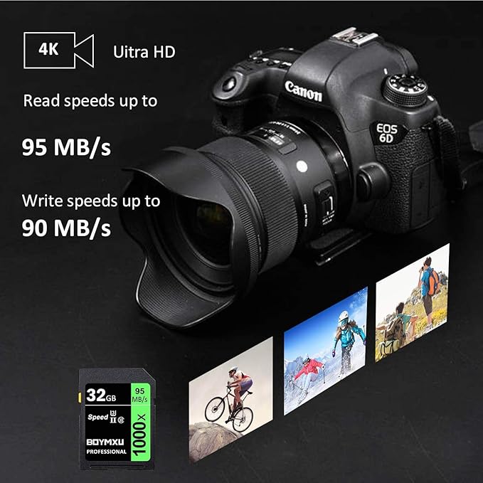 BOYMXU Professional 1000x Class 10 U3 Memory Card - 32GB, Compatible with Computers, Cameras & Camcorders, Up to 95MB/s Read Speed, Green/Black