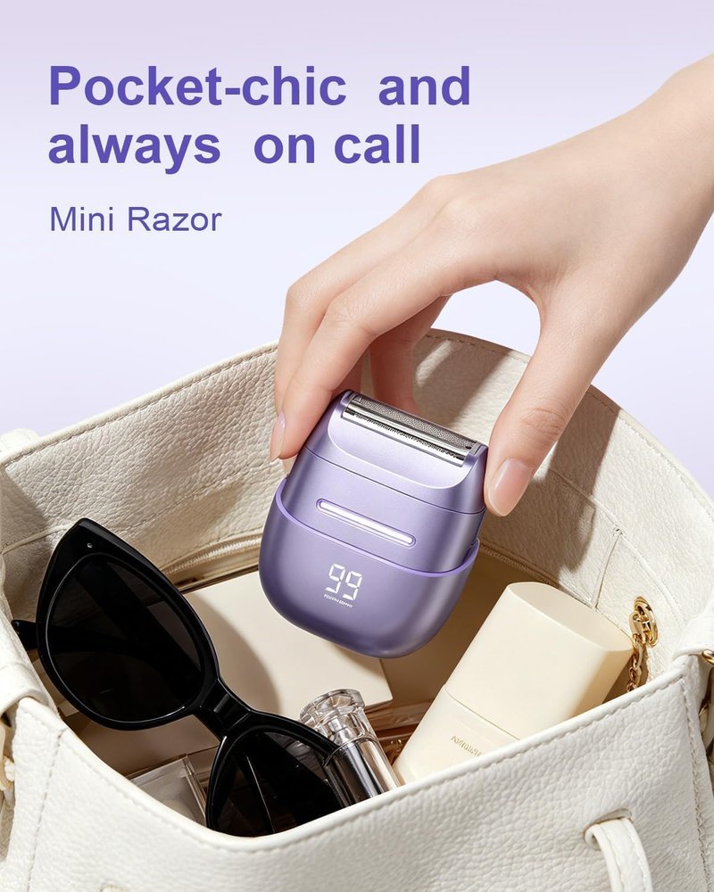 Electric Razors for Women - Waterproof Mini Rechargeable Shaver for Hair Removal | Legs, Face, Body, Bikini (Purple)