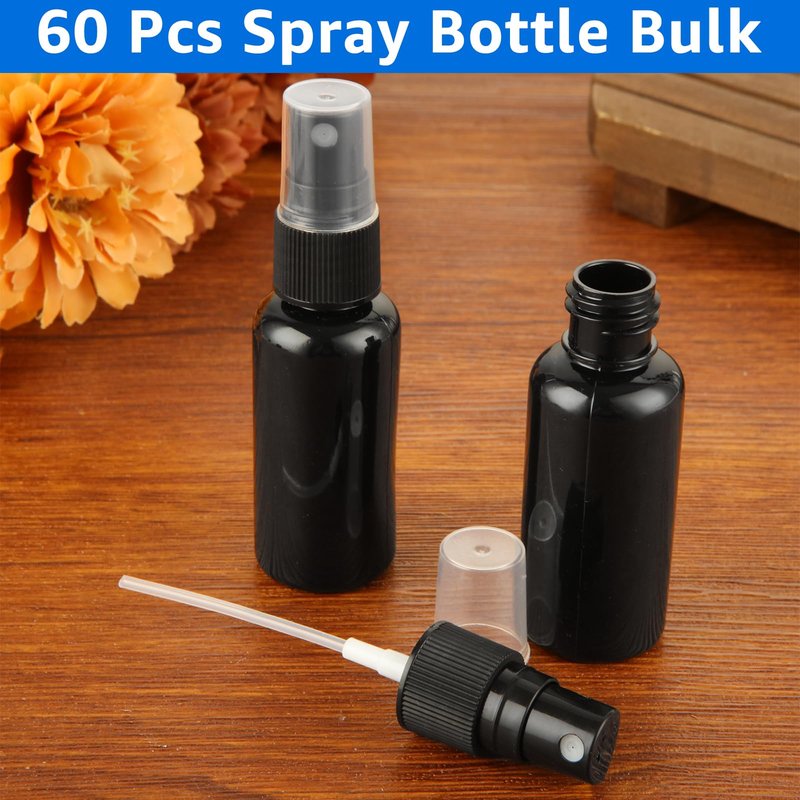 60 Pcs Small Spray Bottle Bulk, 30ML 1Oz Black Empty Spray Bottles Plastic Fine Mist Spray Bottles with Cap & Funnel, Small Refillable Sprayer Liquid Containers for Perfume, Cleaning, Essential Oil