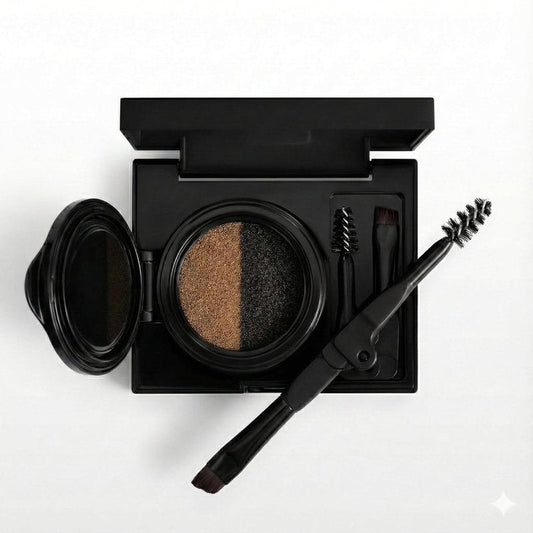 Eyebrow Powder Kit for Women - Dual Cushion Color Palette | Long-Lasting Light Brown & Black Shades with Brush & Mirror