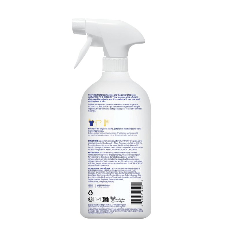 ATTITUDE Stain Remover Spray for Laundry, Removes Odors & Stains, Plant-Based & Vegan, Citrus Zest Scent, 27.1 Fl Oz