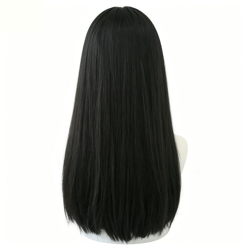 HUAISU 22 Inch Long Black High Density Synthetic Straight Hair Wig with Bangs Natural Looking Wig for Women