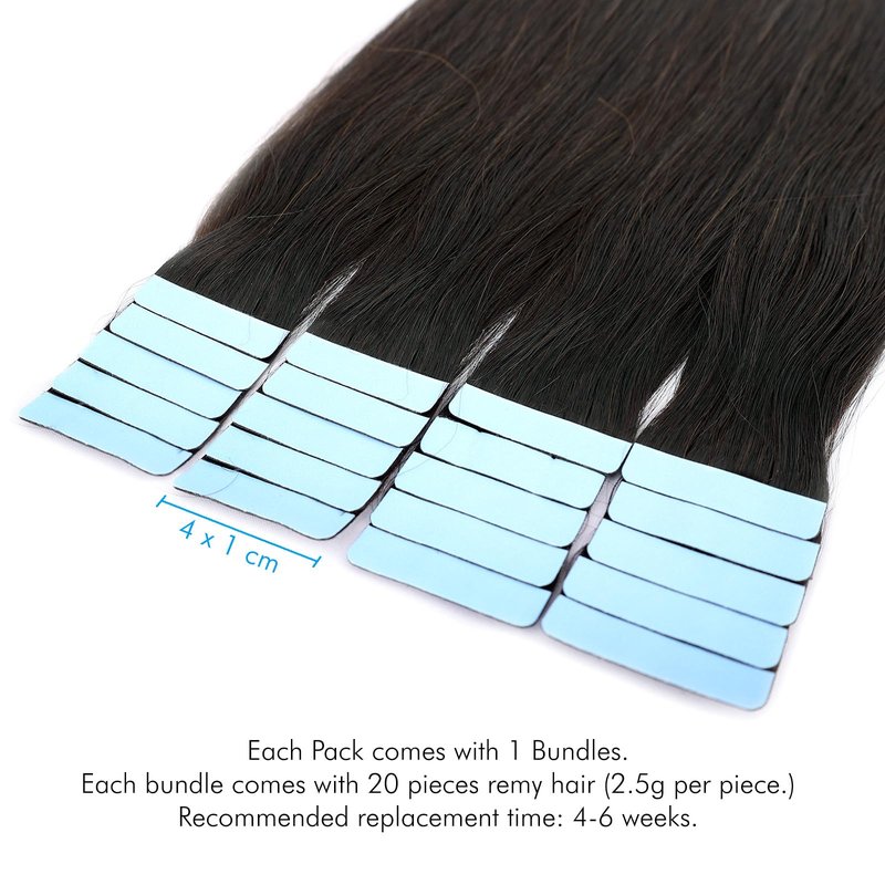Tape in Hair Extensions Human Hair,18 Inch Human Hair Tape in Extensions 20PCS Natural Black Remy Real Human Hair for Women Invisible Straight Hair Extensions Real Human Hair
