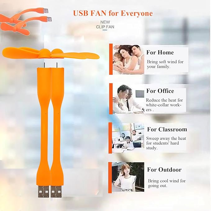 Soseelnee Mini USB Fan, Portable Pocket Fan USB-A Powered Little Cooler, Quiet Operation, for Home Office Car Outdoor Travel- 4 Pack (Orange)