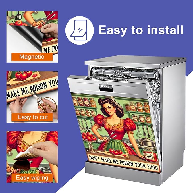 Dishwasher Magnet Cover 23x26 Inch Retro Kitchen Lady Magnetic Dishwasher Cover Magnetic Appliance Cover Home Refrigerator Magnetic Sticker Famhouse Style Kitchen Art Decor