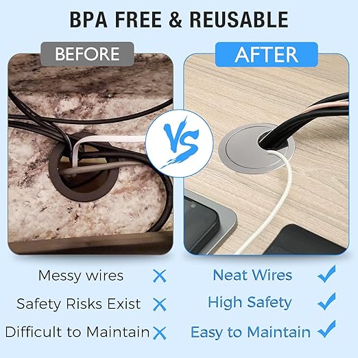 BOPOREAE Desk Grommet 2" (50 mm), Desk Cord Hole Cover, Cable Grommet ABS Plastic, Desk Hole Grommet for Office and Home Table Cable, Detachable Cable Cord Organizer (Silver Sand 8 Pcs)