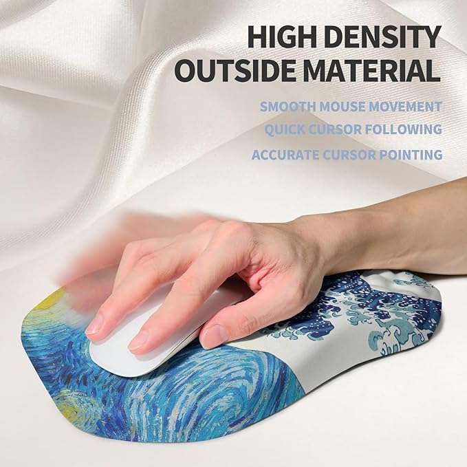 Gleamtide Ergonomic Raised Mouse Pad Wrist Support with Bilateral Slope Memory Foam Mousepad for Wrist Rest and Carpal Tunnel Pain Relief 11.8x7.9〃Starry Night Waves