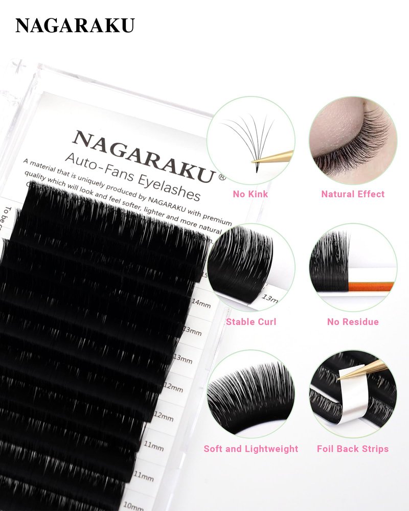NAGARAKU Easy Fan Eyelash Extensions Volume Lashes 5 Trays in 1 Pack Easy Fanning Pestañas Lash Extension Rapid Blooming Soft Clusters for Beginners Beauty Salon (0.05 D Curl 8-15mm Mix)