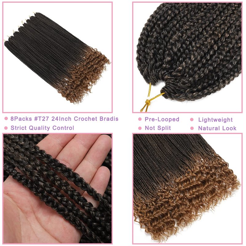 Goddess Crochet Box Braids - 144 Strands 24 Inch Curly Ends | 8 Packs for Black Women