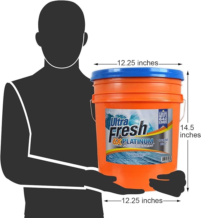 Ultra Fresh 6X Platinum 5 Gallon Laundry Detergent Liquid for All Machine Types with Easy Dispensing Pump, Up to 640 Loads, Original Blue (3 Pack)