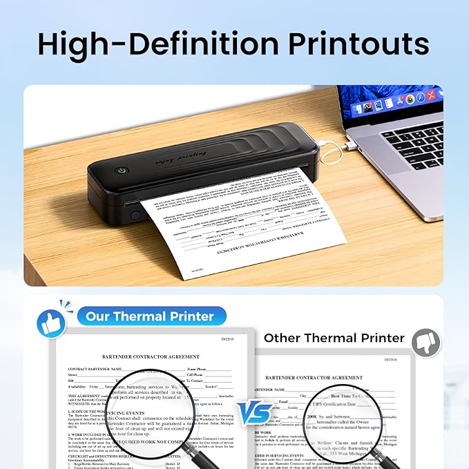 Portable Printers Wireless for Travel, Bluetooth Inkless Thermal Printer Support 8.5" X 11" US Letter, Small Mobile Printer for Phone Laptop, with Carry Case & 4 Rolls Thermal Paper, Dark Grey