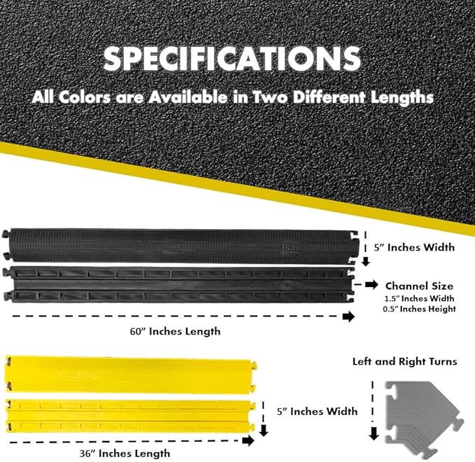 Kable Kontrol Drop Over Floor Cord Cover – 60” Inch Long 1 Channel Cable or Wire Protector – Rubber Ramp for Indoor and Outdoor Use – Yellow