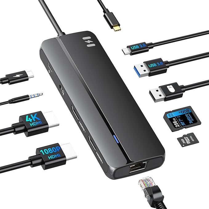 Selore Docking Station for MacBook Pro/Air, 10-in-1 Dual HDMI Adapter for Mac, USB C Hub for MacBook Docking Station Dual Monitor with 2 HDMI, Ethernet, PD,USB-C, 2 USB-A, SD/TF for M1/M2