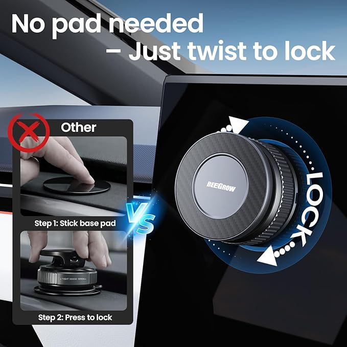 BEEGROW Magnetic Car Phone Holder for Magsafe, Alloy 360° Folding Cell Car Phone Mount with Ultra Stable Suction Cup and Reusable Gel, Dashboard Windshield Stand for iPhone 17-12 Android Pixel Samsung