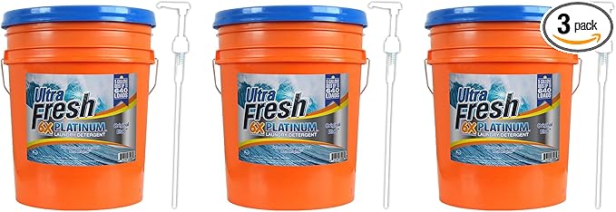 Ultra Fresh 6X Platinum 5 Gallon Laundry Detergent Liquid for All Machine Types with Easy Dispensing Pump, Up to 640 Loads, Mountain Fresh (3 Pack)