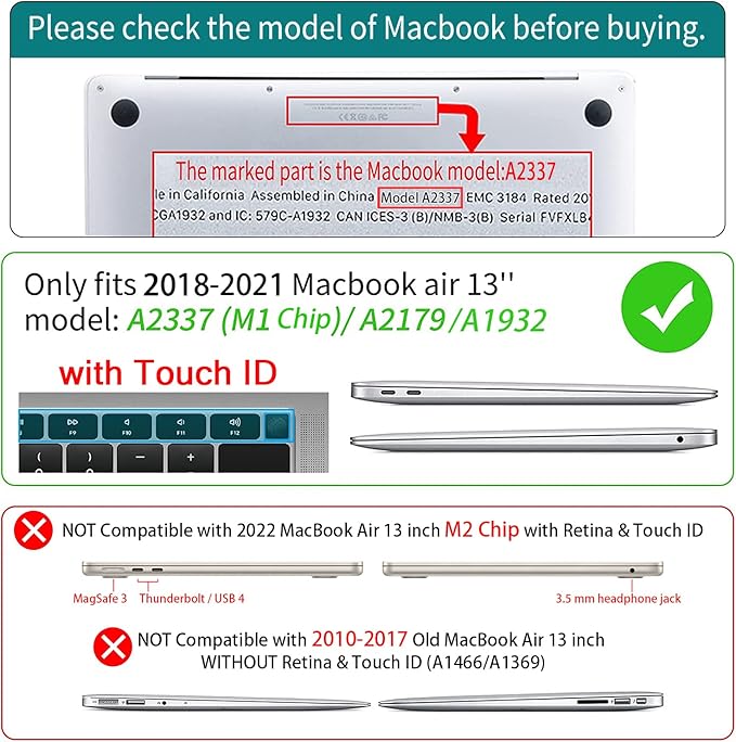 Teryeefi Compatible with 2018 2019 2020 MacBook Air 13 inch Case M1 Chip A2337 A2179 A1932 Retina Display Touch ID, Plastic Hard Shell & Keyboard Cover & Screen Protector,Gray Marble