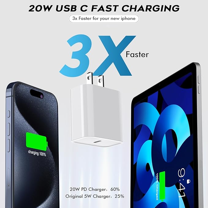 iPhone 17 Charger 40-60W Foldable USB C Fast Charging Block Single Port Apple 40W Dynamic Power Adapter with 60W Max,Apple Charger for iPhone 17 Pro Max/Air/16/15/14/13/12/11 Series,iPad Pro Air Mini