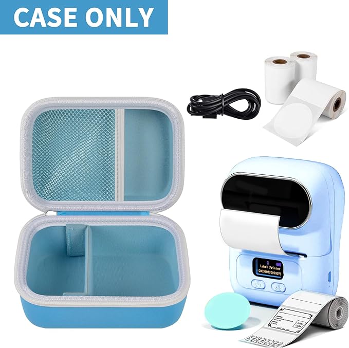 Boobowl Case Compatible with Phomemo M110 Label Maker - Portable Mini Bluetooth Thermal Label Maker Carrying Storage Bag for Printer Labels, USB Cable and Accessories Black (Box Only)-Blue